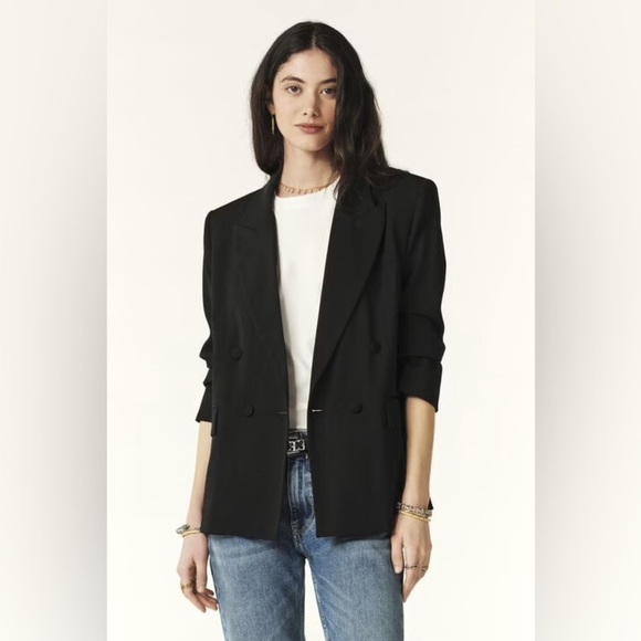ba&sh Grace Tuxedo Jacket Black Double Breasted Viscose Lady Blazer NWT Size 2/M - Picture 1 of 12